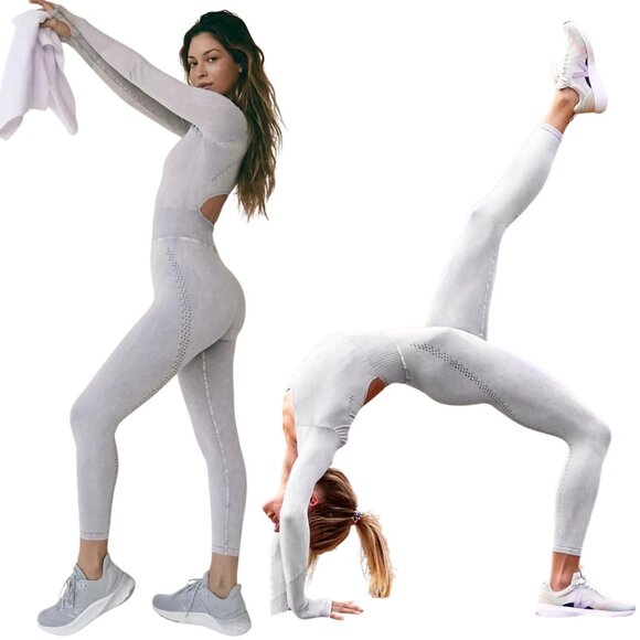 FP Movement Free People Good Karma Long Sleeve Jumpsuit Women's M/L Ice Gray NWT - Picture 2 of 16